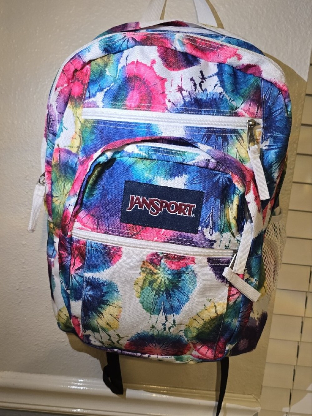 Jansport Large Tie-Dye Backpack in Blue, Pink, Green - Picture 4 of 10